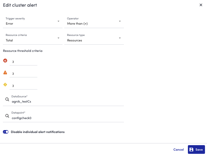 Edit cluster alert form